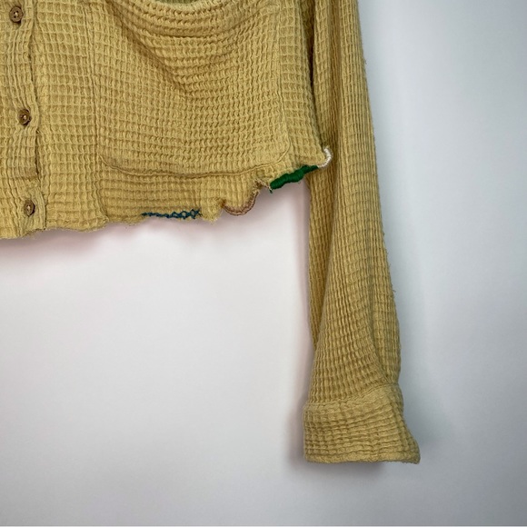 Free People Scout Cropped Jacket Top Buttondown Cotton Oversized Small Mustard - Picture 12 of 14